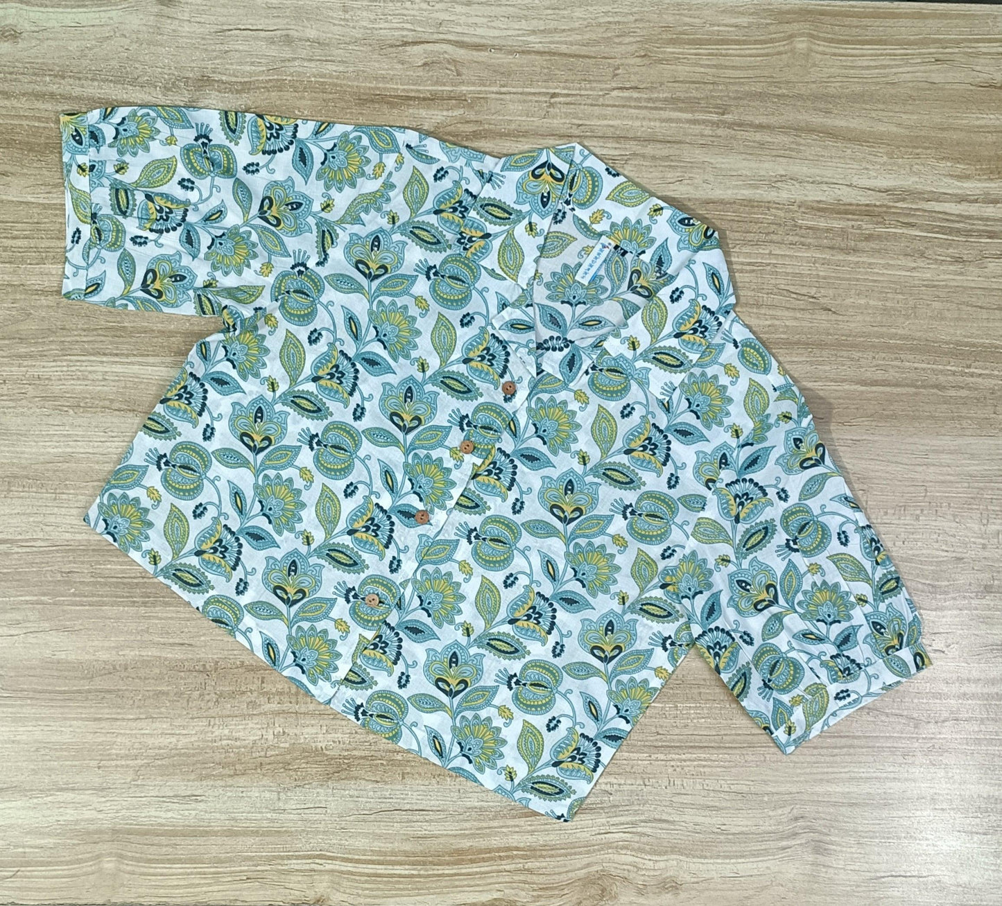 Women's Sage-Green floral Printed Cotton Crop-Top