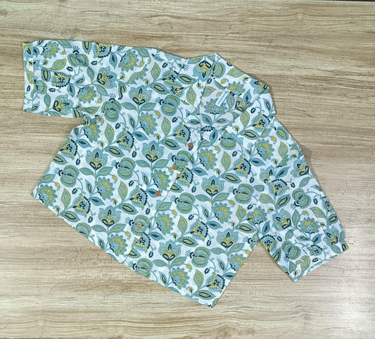 Women's Sage-Green floral Printed Cotton Crop-Top