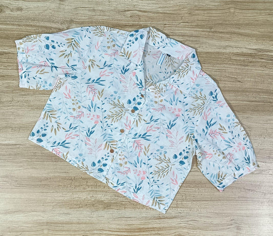 Women's Multi Color Leaf Printed Cotton Crop-Top