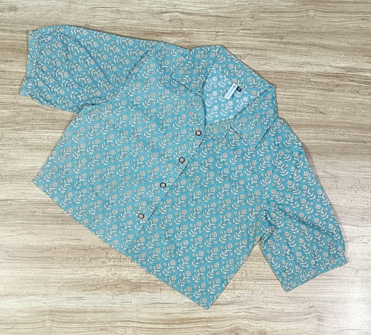 Women's Sage-Green Floral Printed Cotton Crop-Top