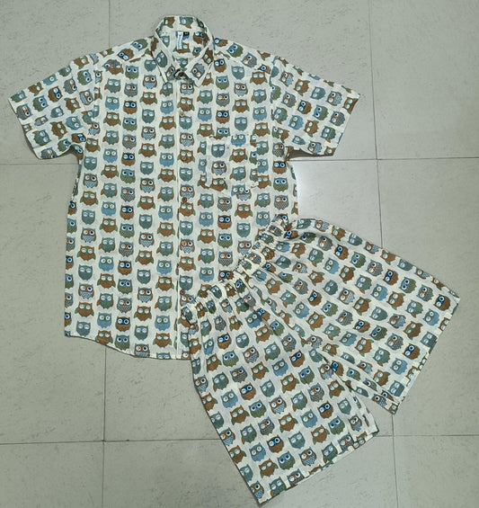 Men Printed Owl Co-ord Set