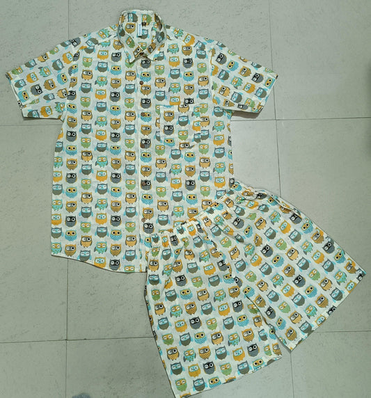 Men Multi Color Owl Print Co-ord Set