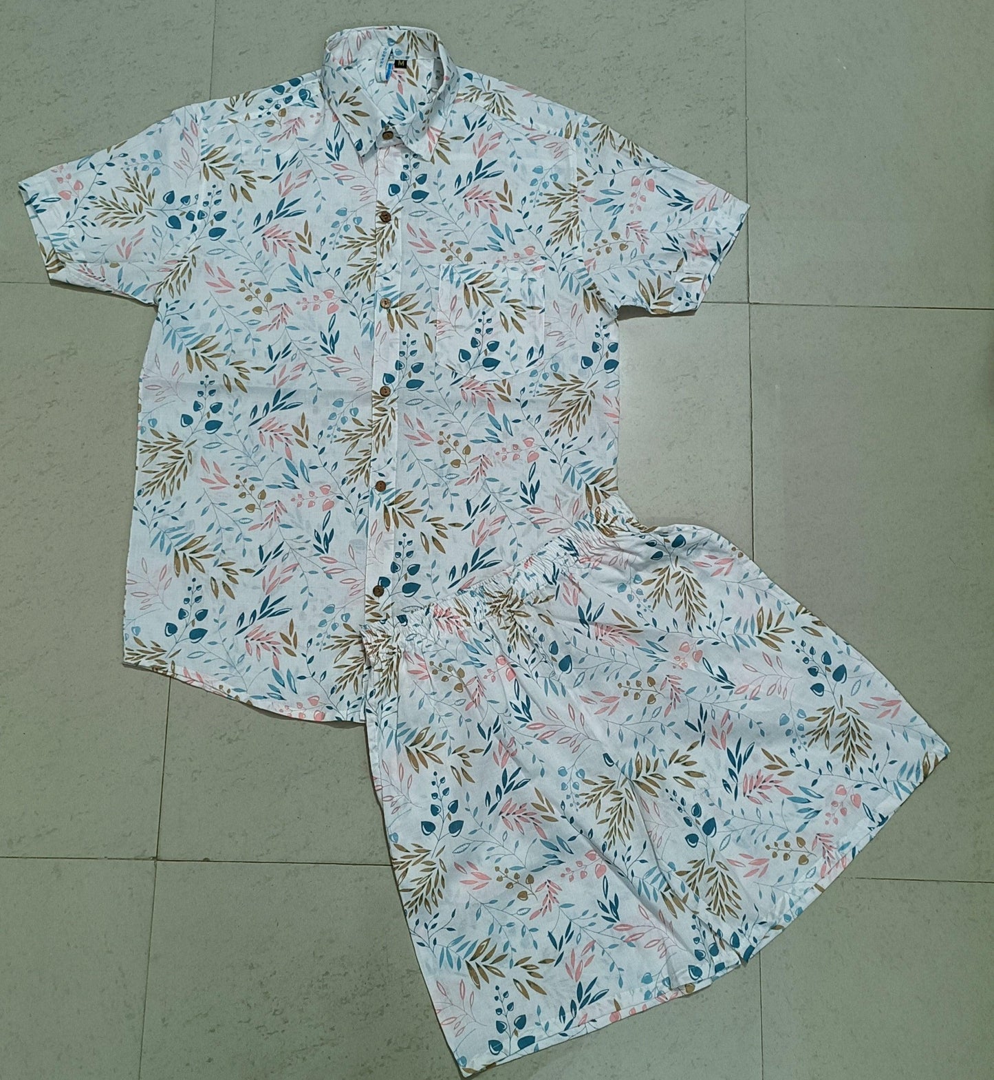 Men Multi Color Leaf Print Co-ord Set