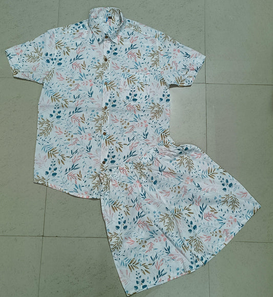 Men Multi Color Leaf Print Co-ord Set