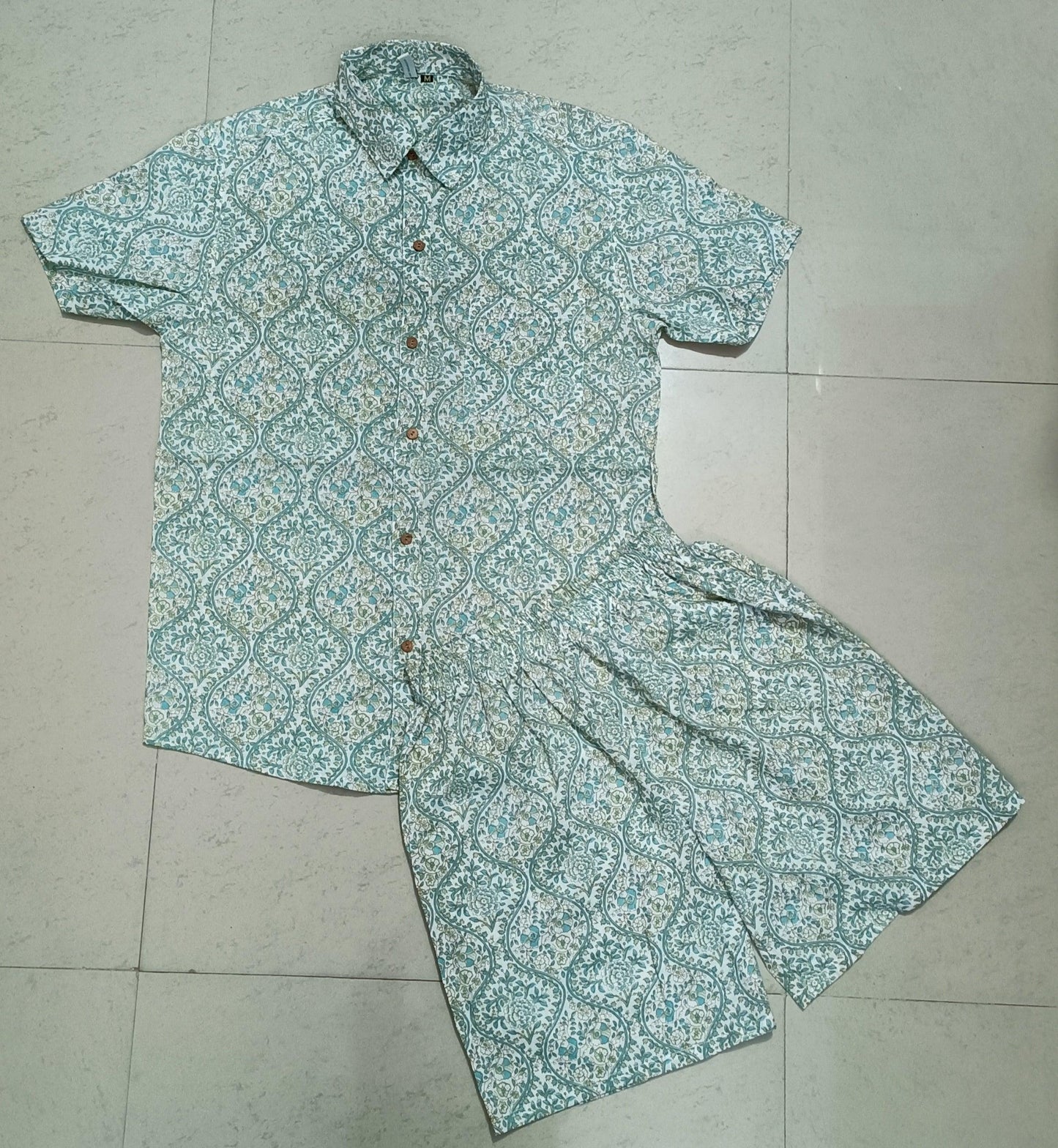 Men Sage-Green Leaf Print Co-Ord Set