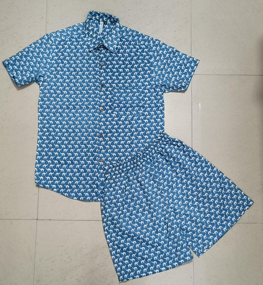 Men Indigo Camel Print Co-Ord Set