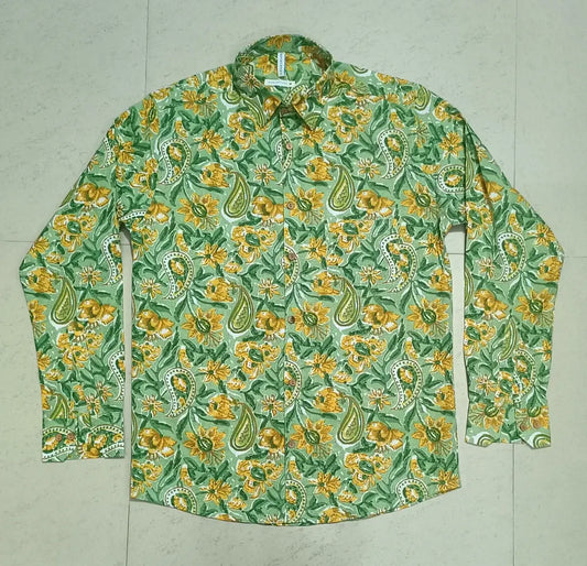 Men's Sage-Green Paisley Printed Full-Sleeves Shirts