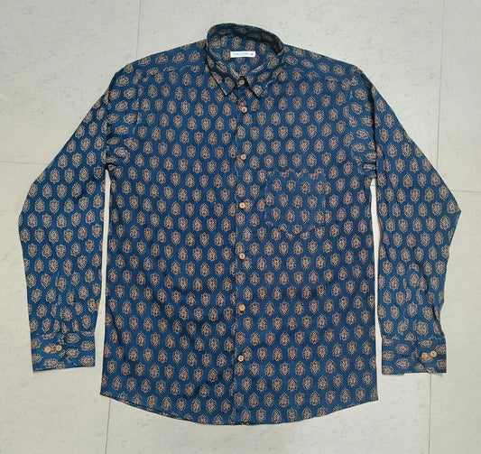 Men's Ethnic Navy Buti Color Printed Full-Sleeves Shirts