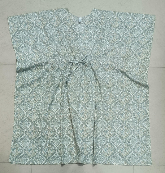 Women's Sage-Green Printed Kaftan Dress