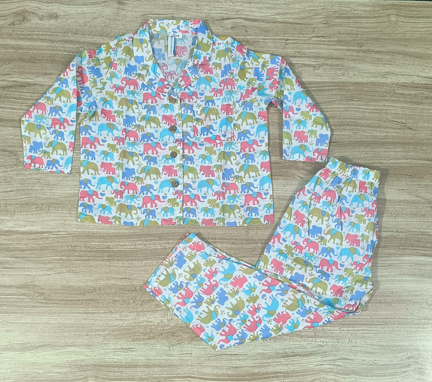 Boy's Multi Color Elephant Printed Night Suit Set