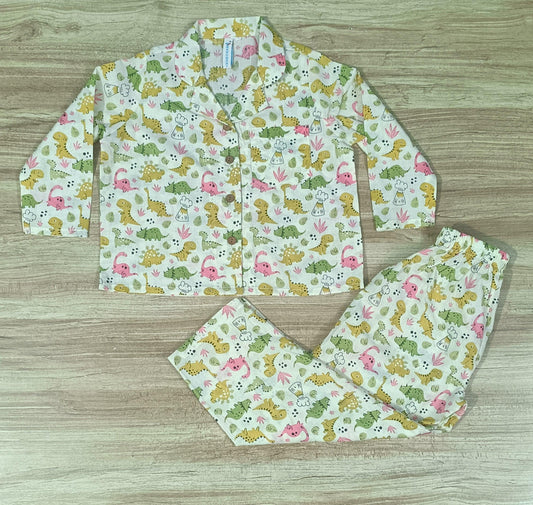 Boy's Multi Color Dinosaur Printed Night Suit Set