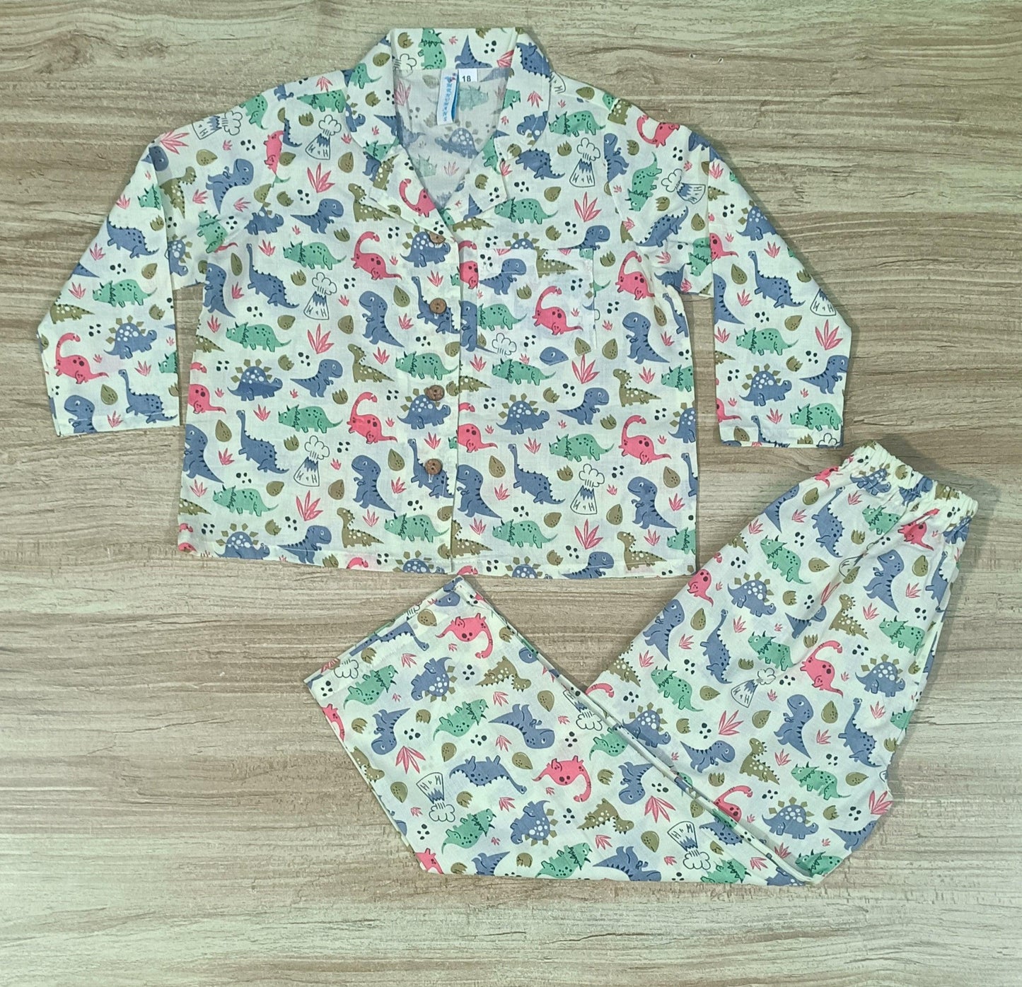 Boy's Multi Color Dinosaur Printed Night Suit Set