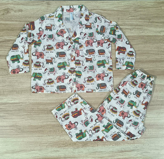 Boy's Multi Color Elephant Printed Night Suit Set