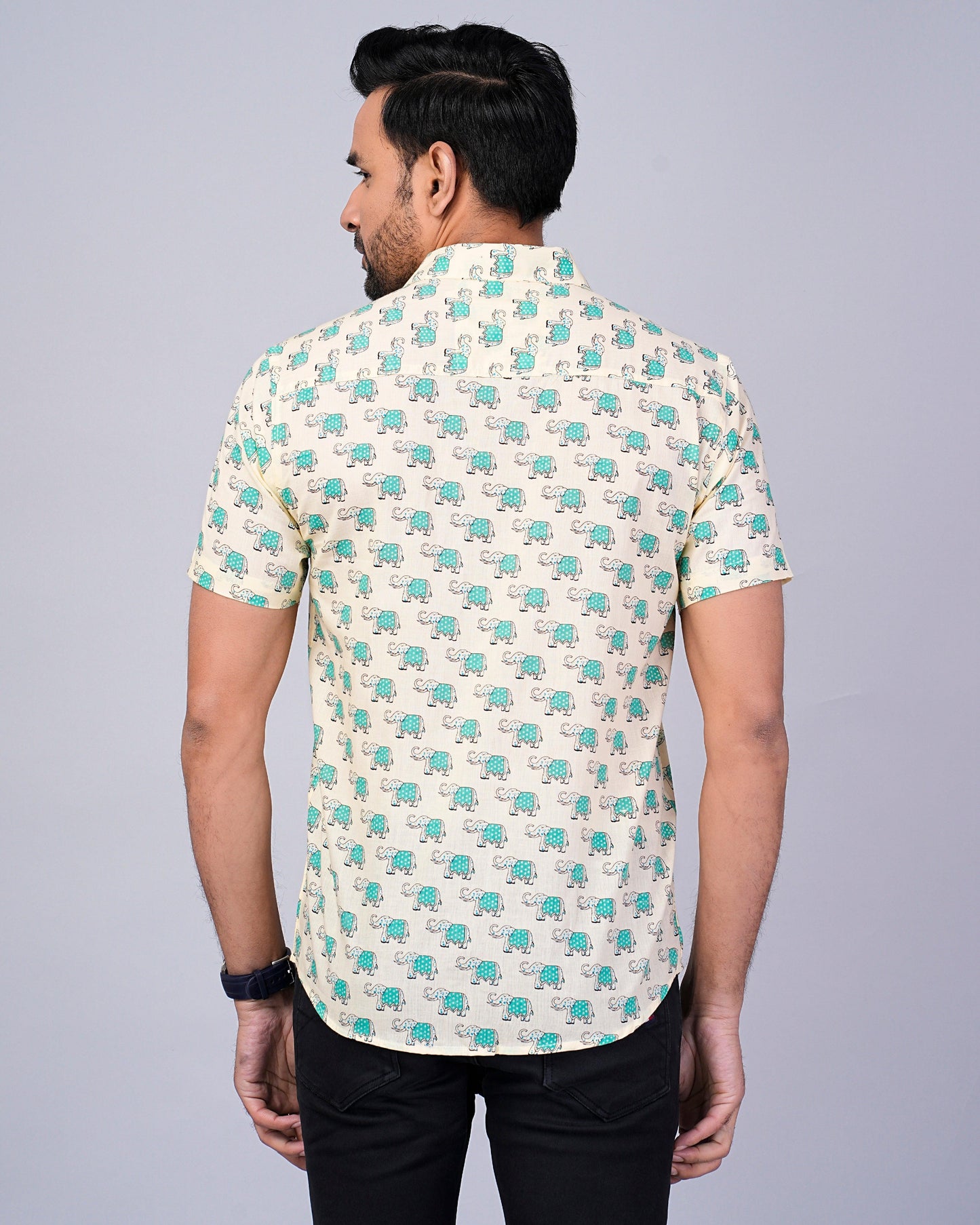 Men's Elephant Blue Color Printed Half-Sleeves shirts