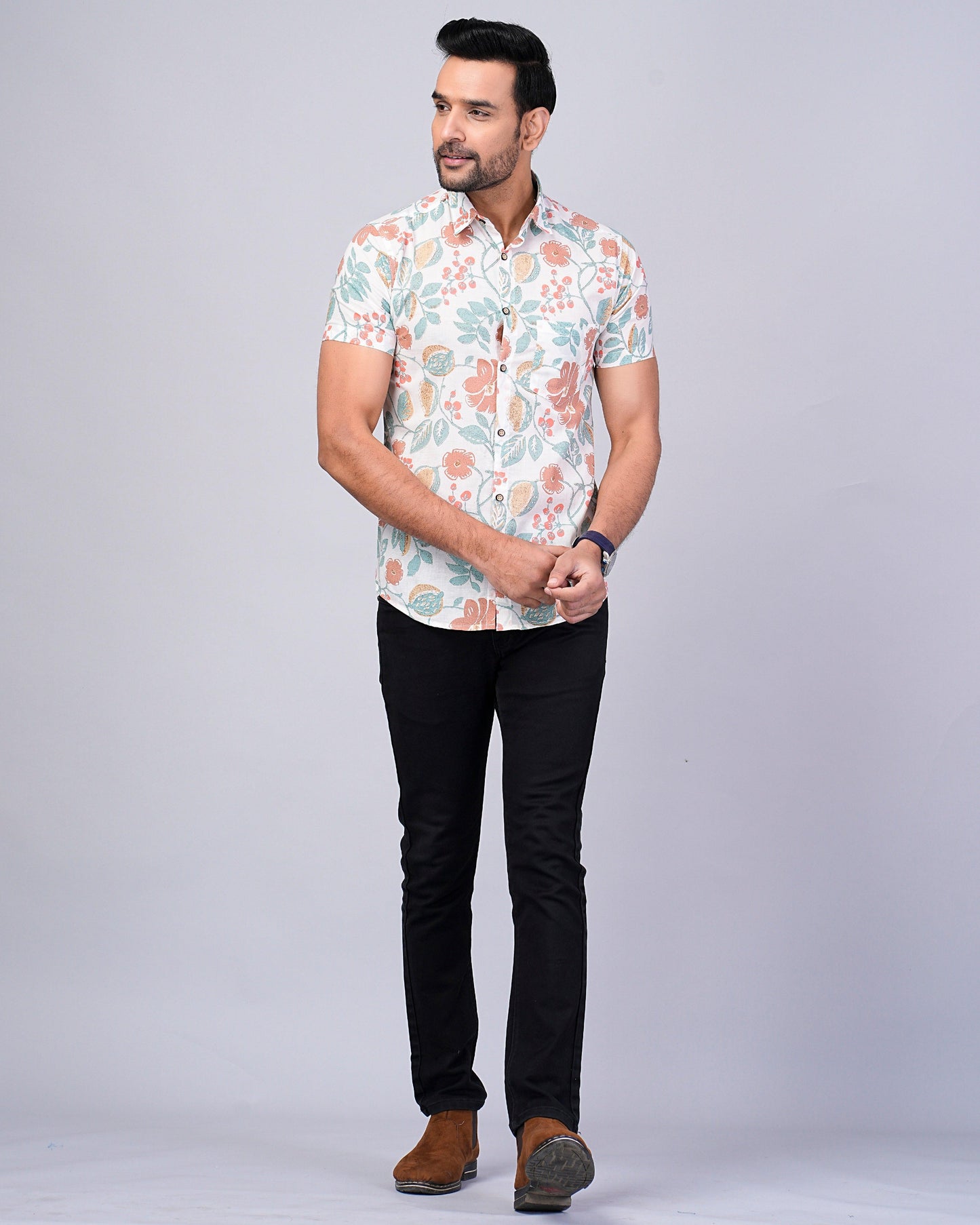 Men's Ethnic Floral Printed Half-Sleeves shirts
