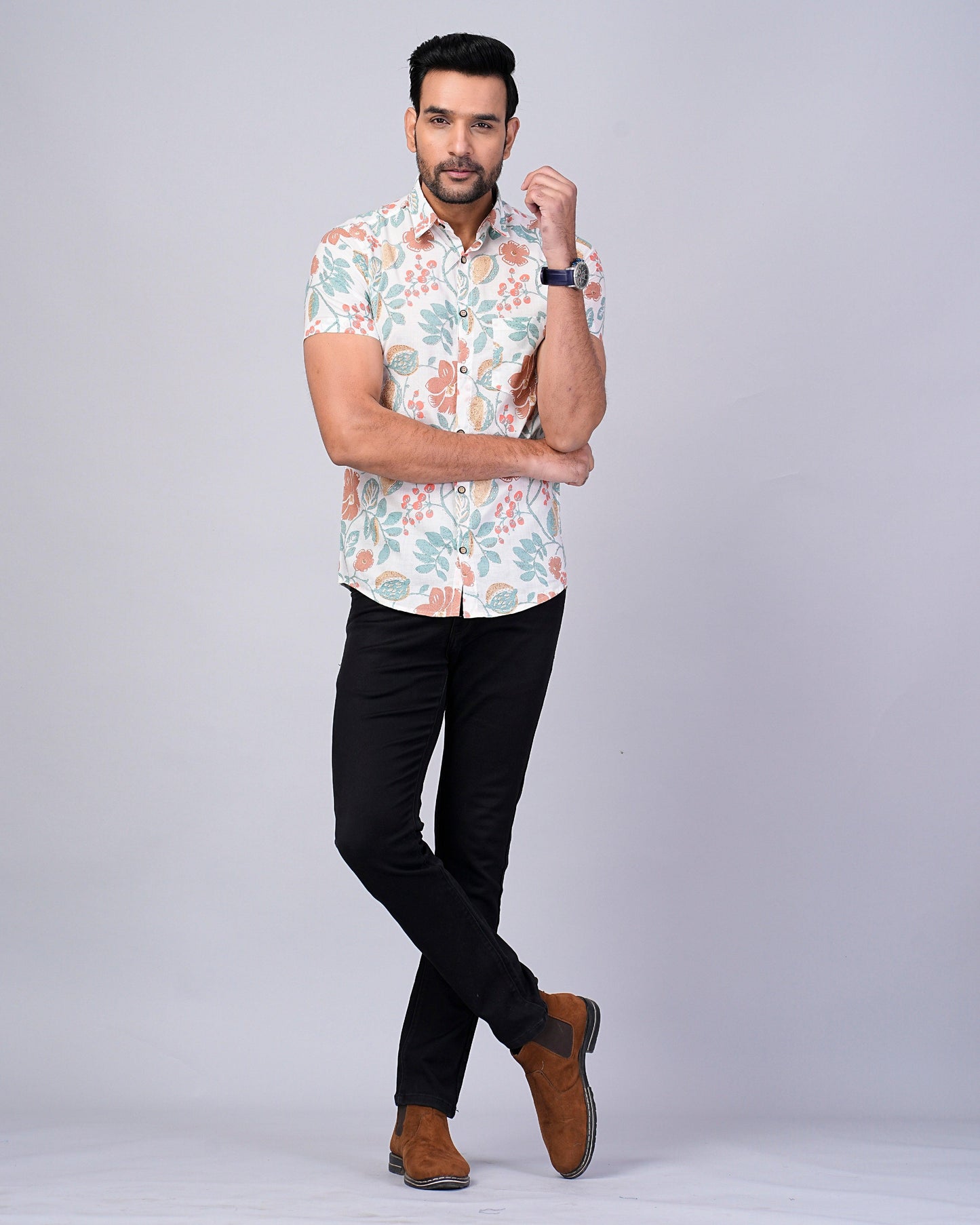 Men's Ethnic Floral Printed Half-Sleeves shirts