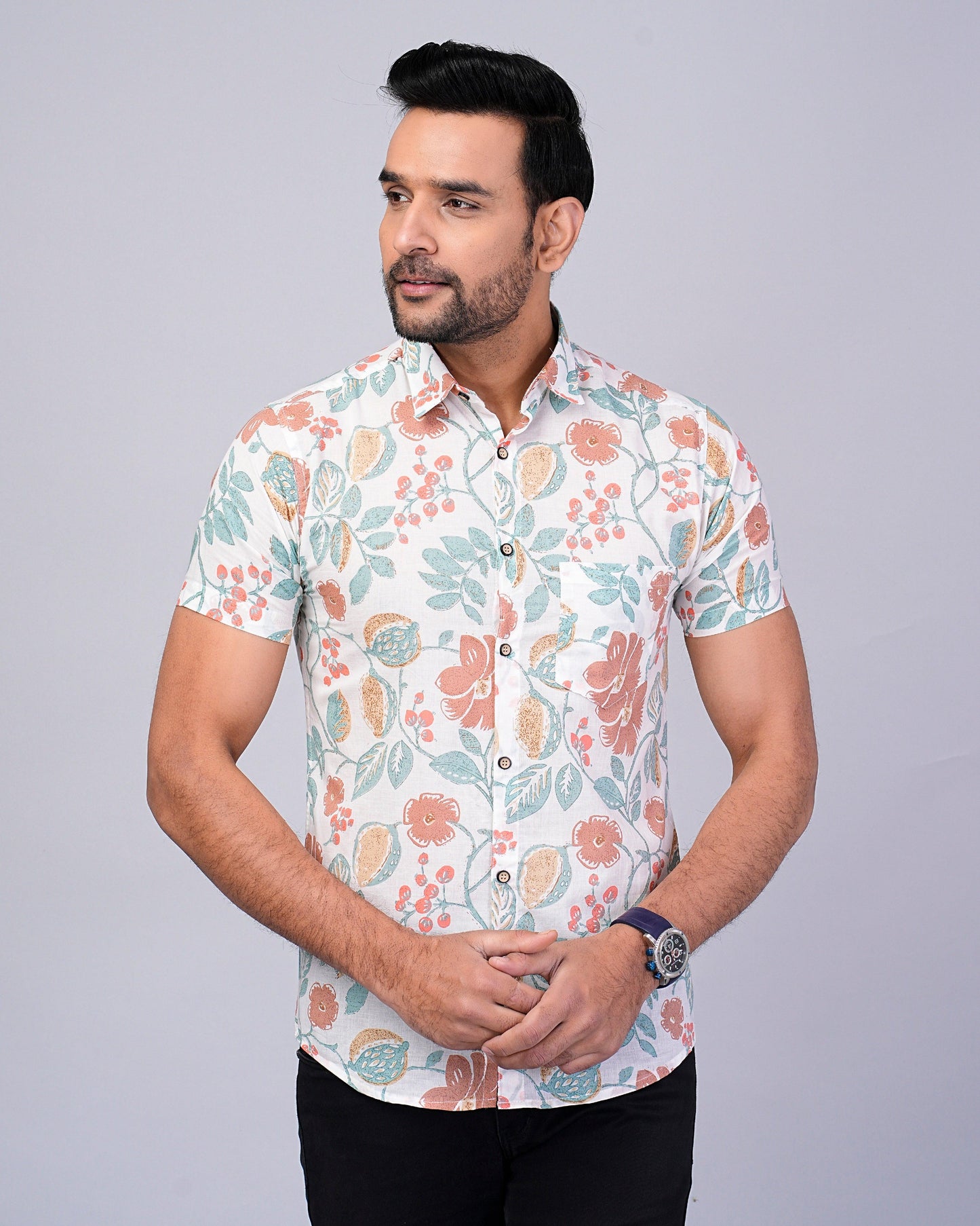 Men's Ethnic Floral Printed Half-Sleeves shirts