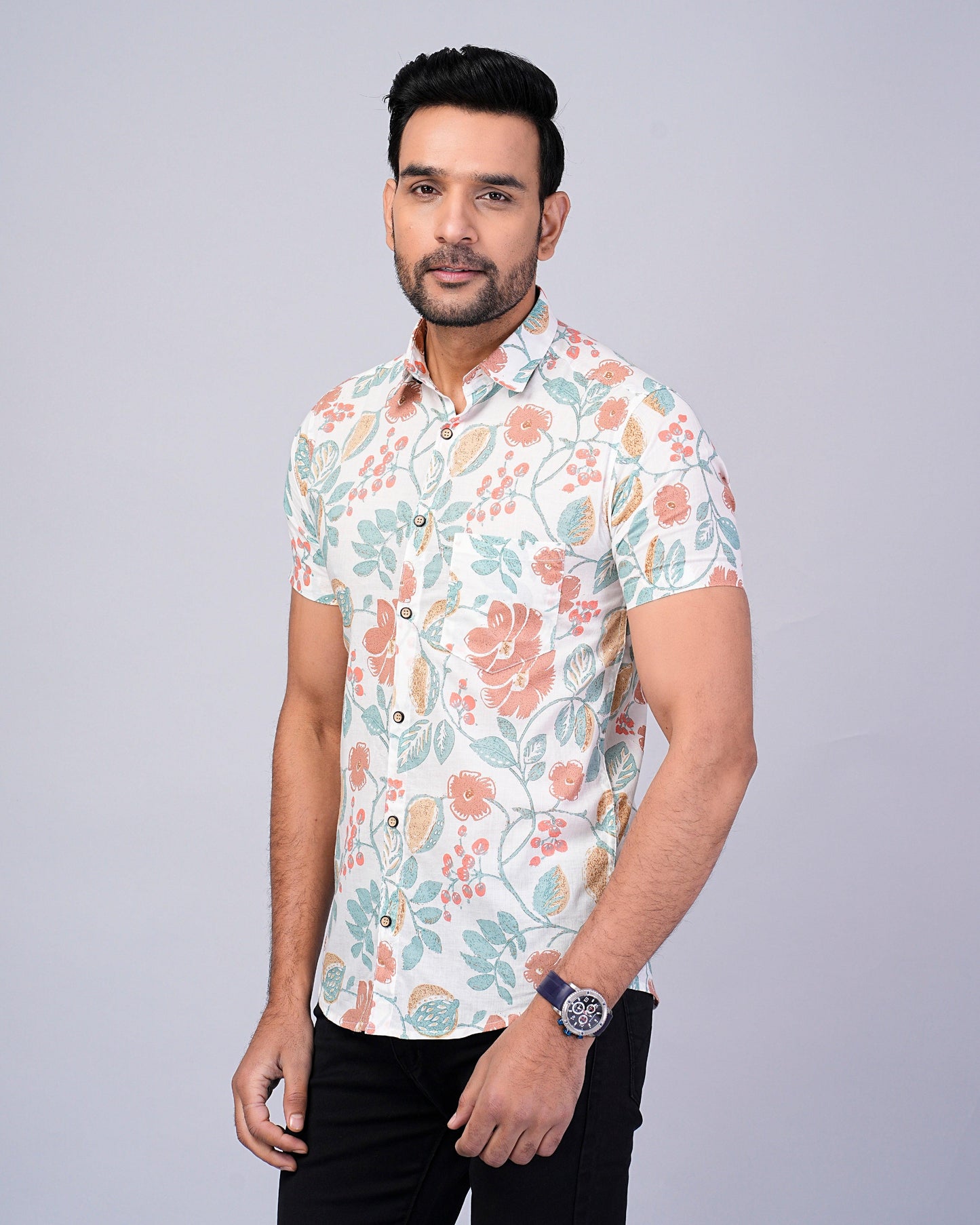 Men's Ethnic Floral Printed Half-Sleeves shirts