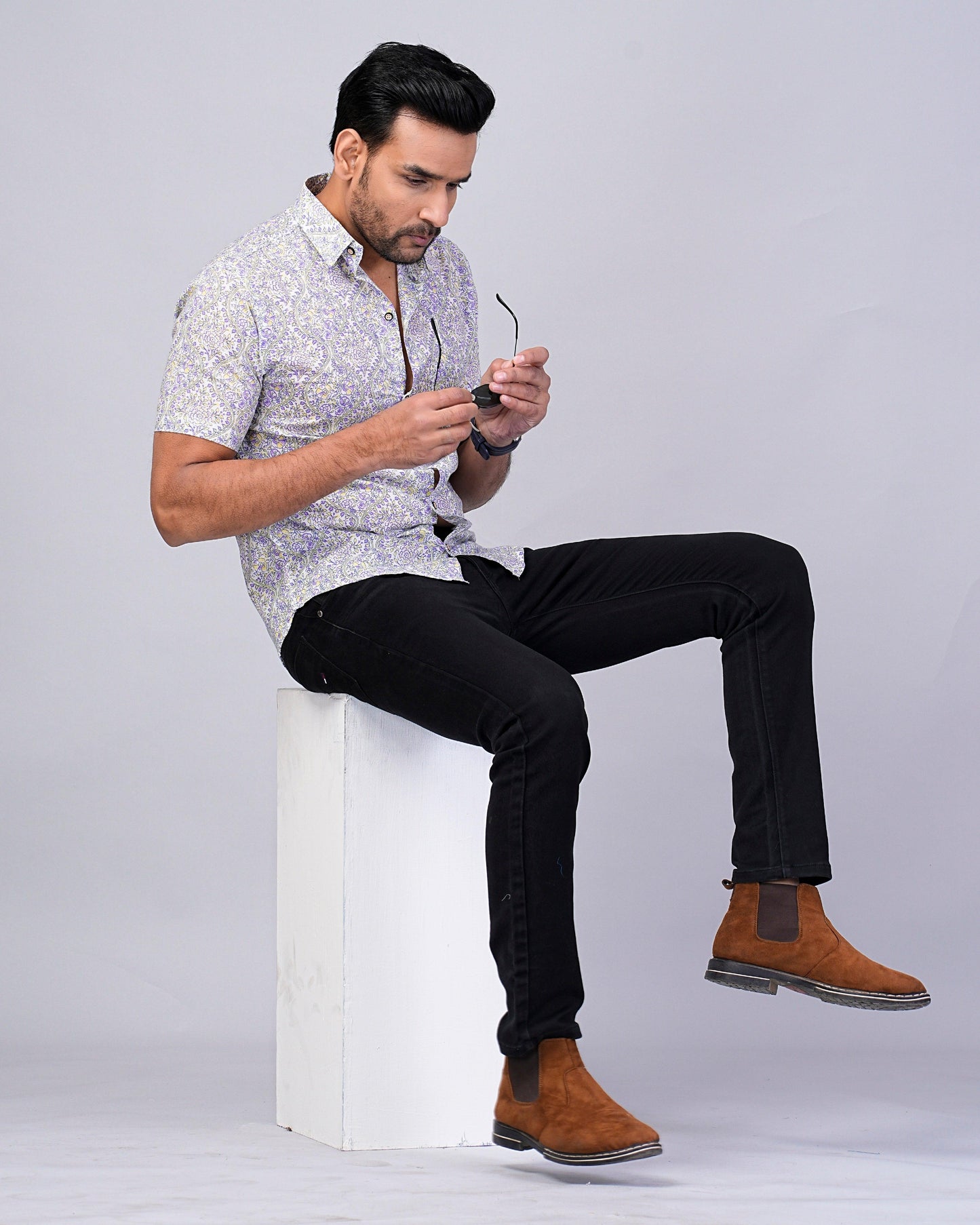 Men's Ethnic Floral Printed Half-Sleeves shirts