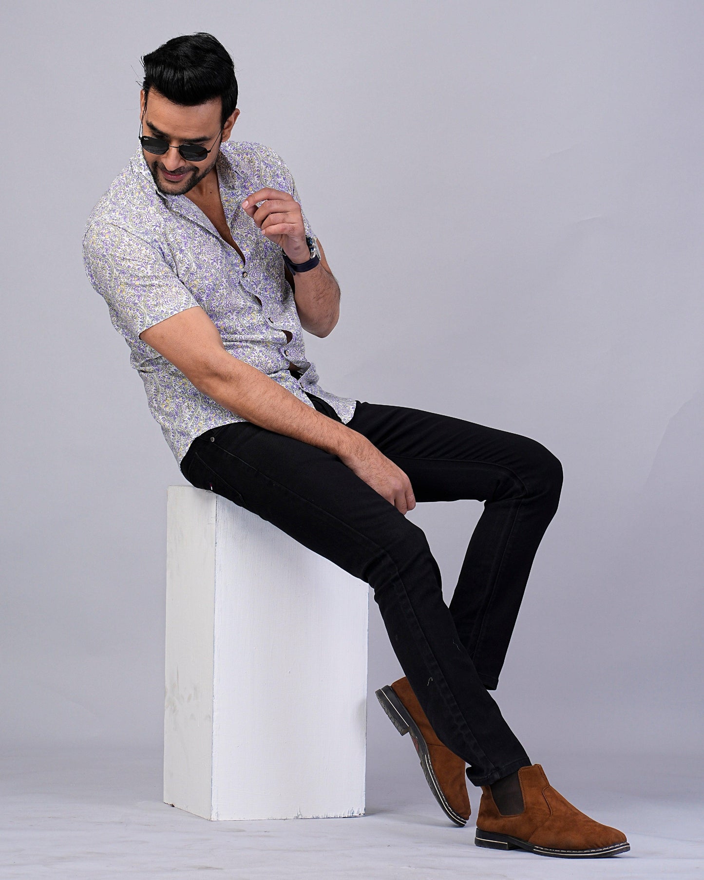 Men's Ethnic Floral Printed Half-Sleeves shirts