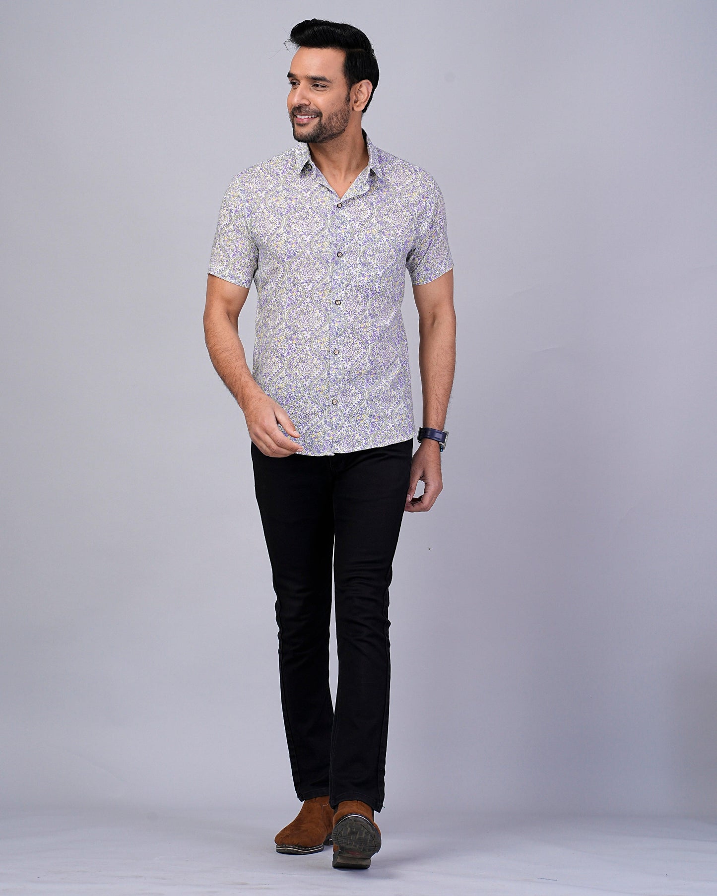 Men's Ethnic Floral Printed Half-Sleeves shirts