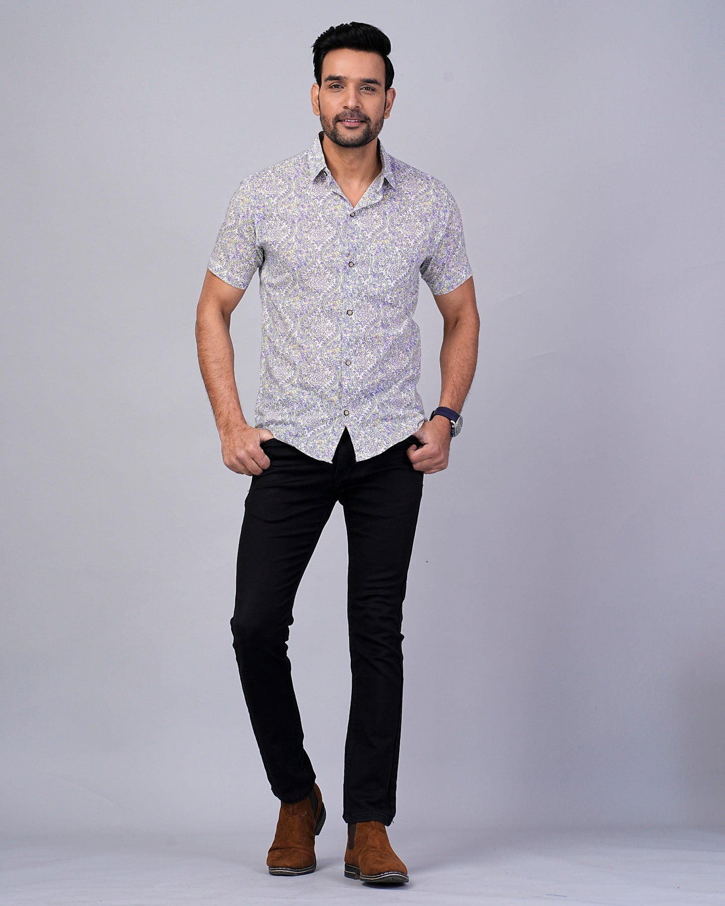 Men's Ethnic Floral Printed Half-Sleeves shirts