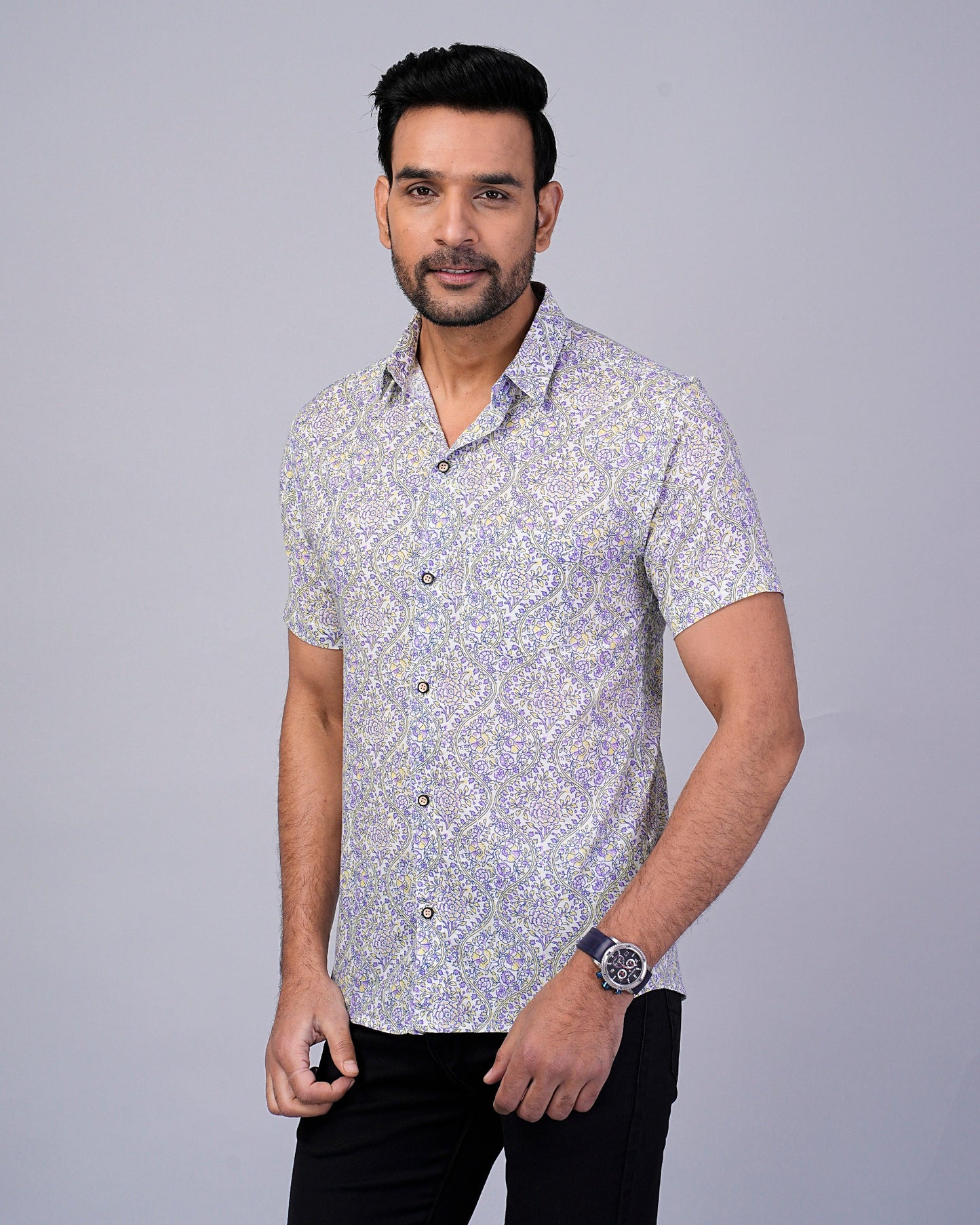 Men's Ethnic Floral Printed Half-Sleeves shirts