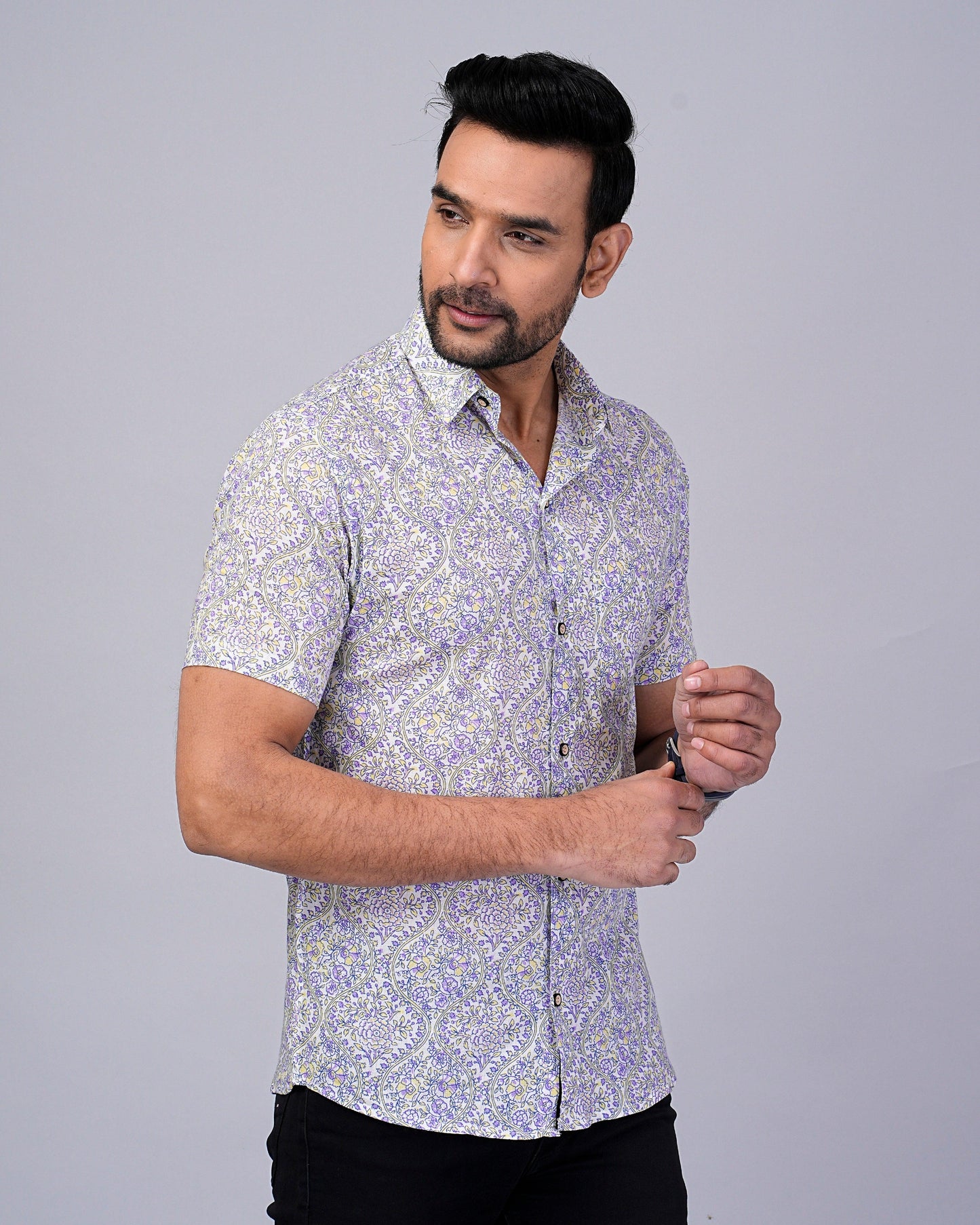 Men's Ethnic Floral Printed Half-Sleeves shirts