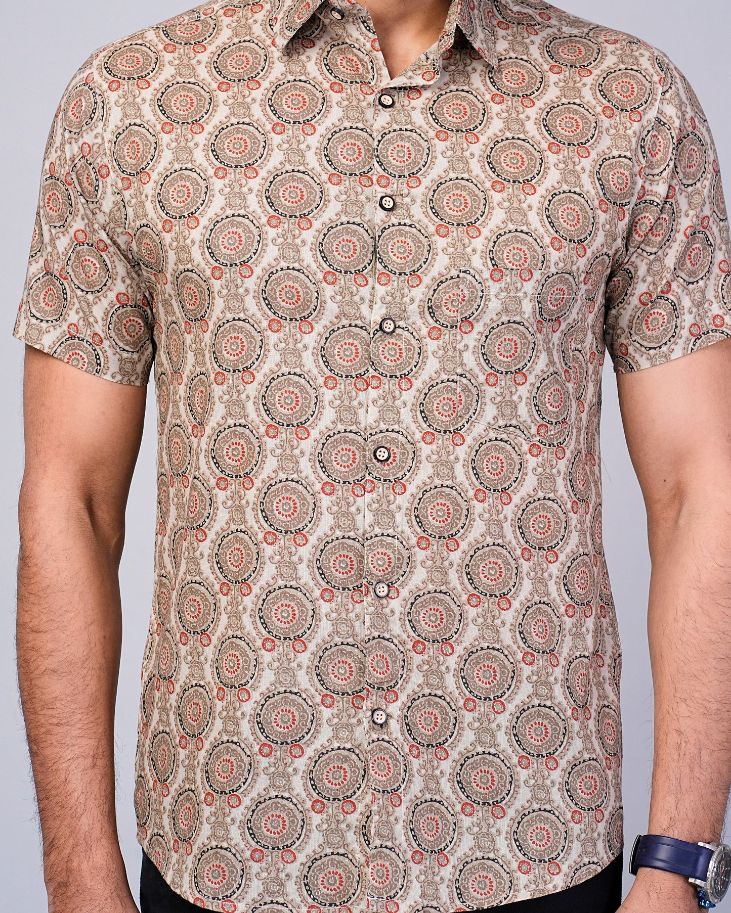 Men's Motif Floral Printed Half-Sleeves shirts