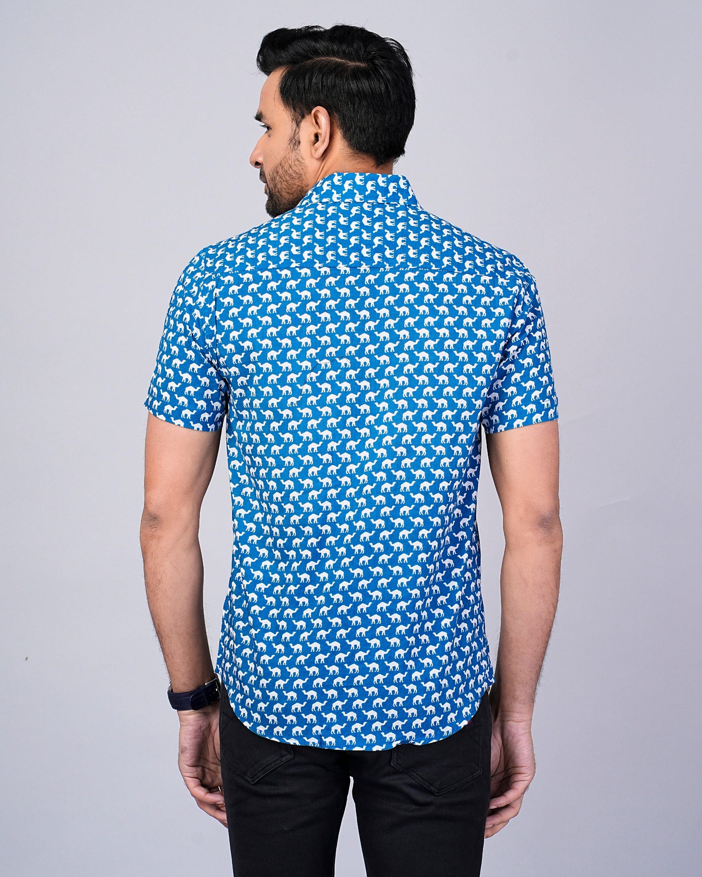 Men's Indigo Camel Printed Half-Sleeves shirts