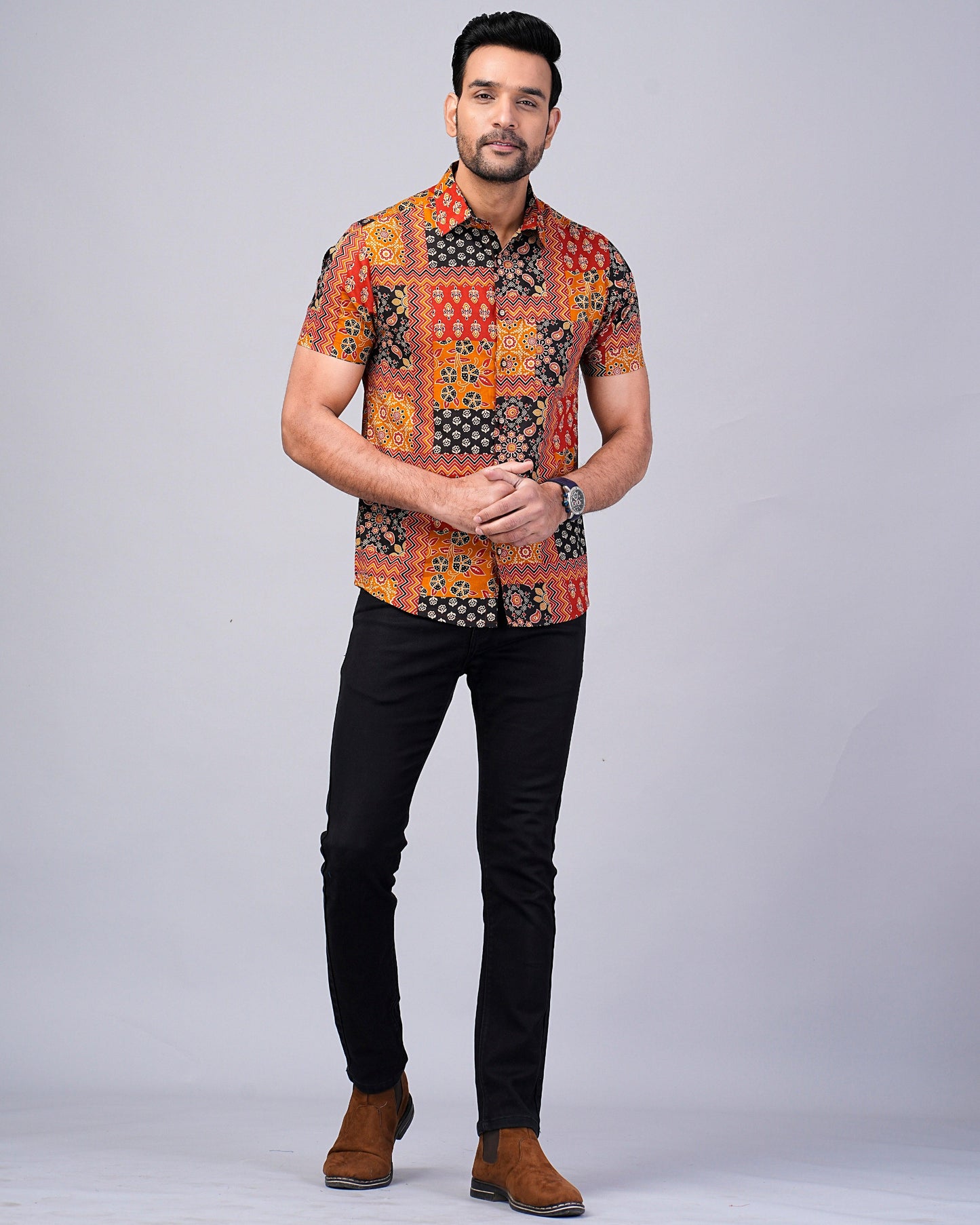 Men's Patch Work Printed Half-Sleeves shirts