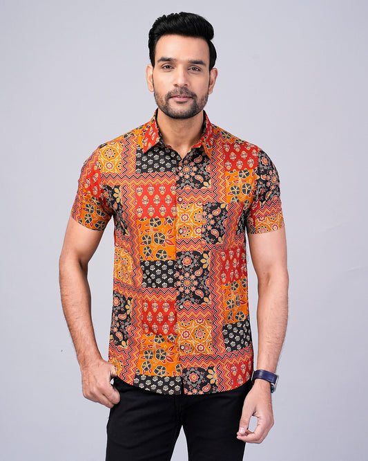 Men's Patch Work Printed Half-Sleeves shirts