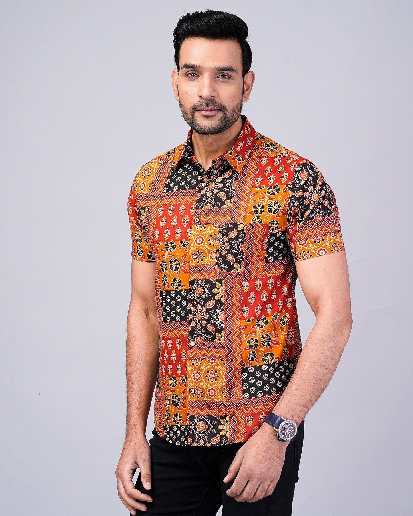 Men's Patch Work Printed Half-Sleeves shirts