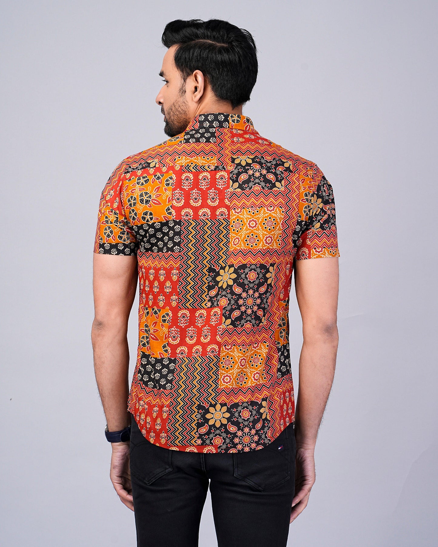 Men's Patch Work Printed Half-Sleeves shirts