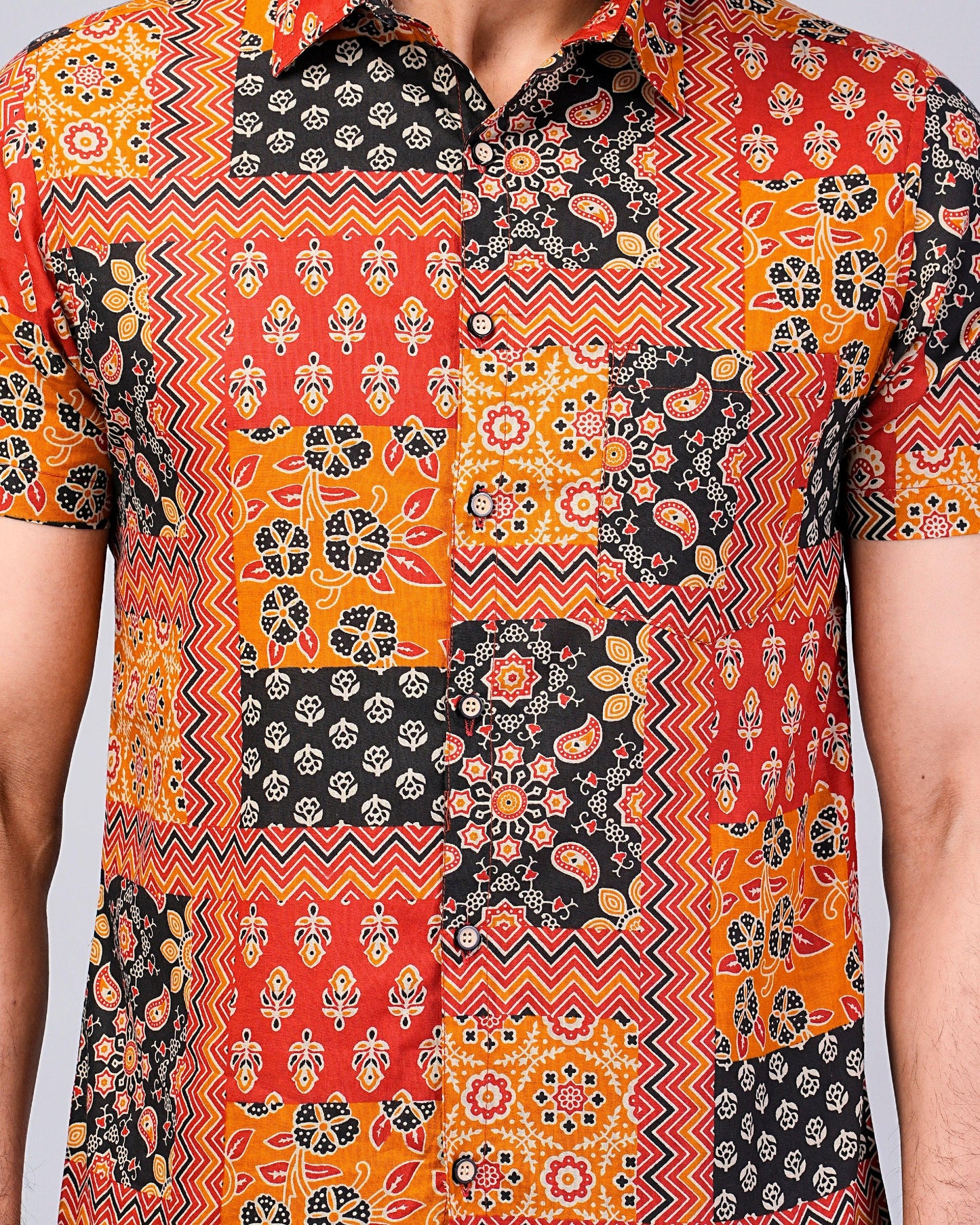 Men's Patch Work Printed Half-Sleeves shirts