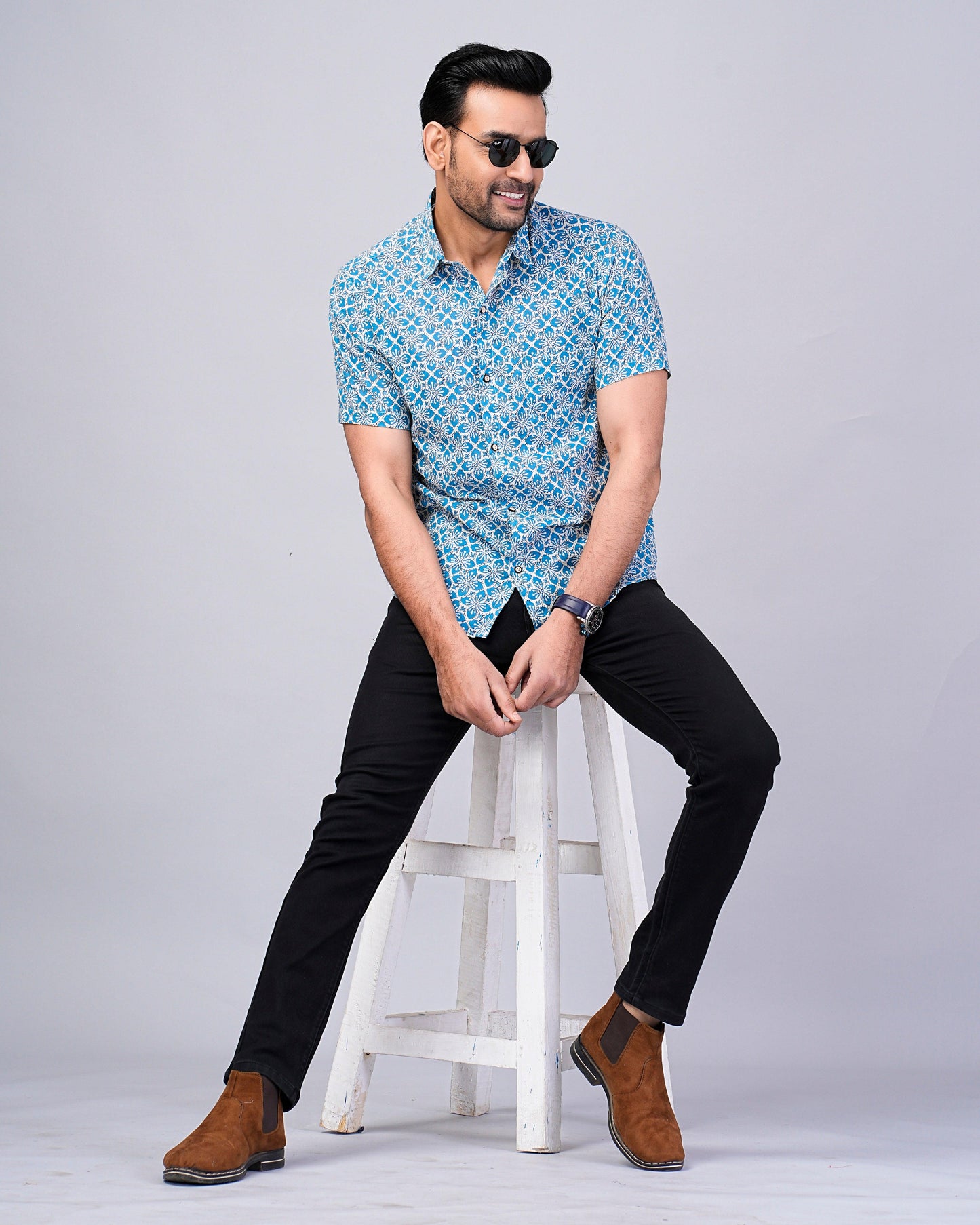 Men's Ethnic Motif Printed Half-Sleeves shirts