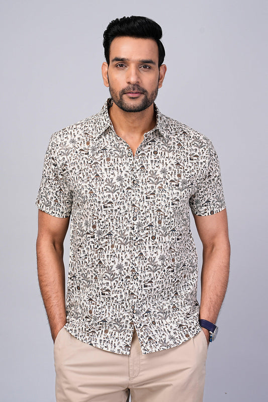 Men's Ethnic Motif Printed Half-Sleeves shirts