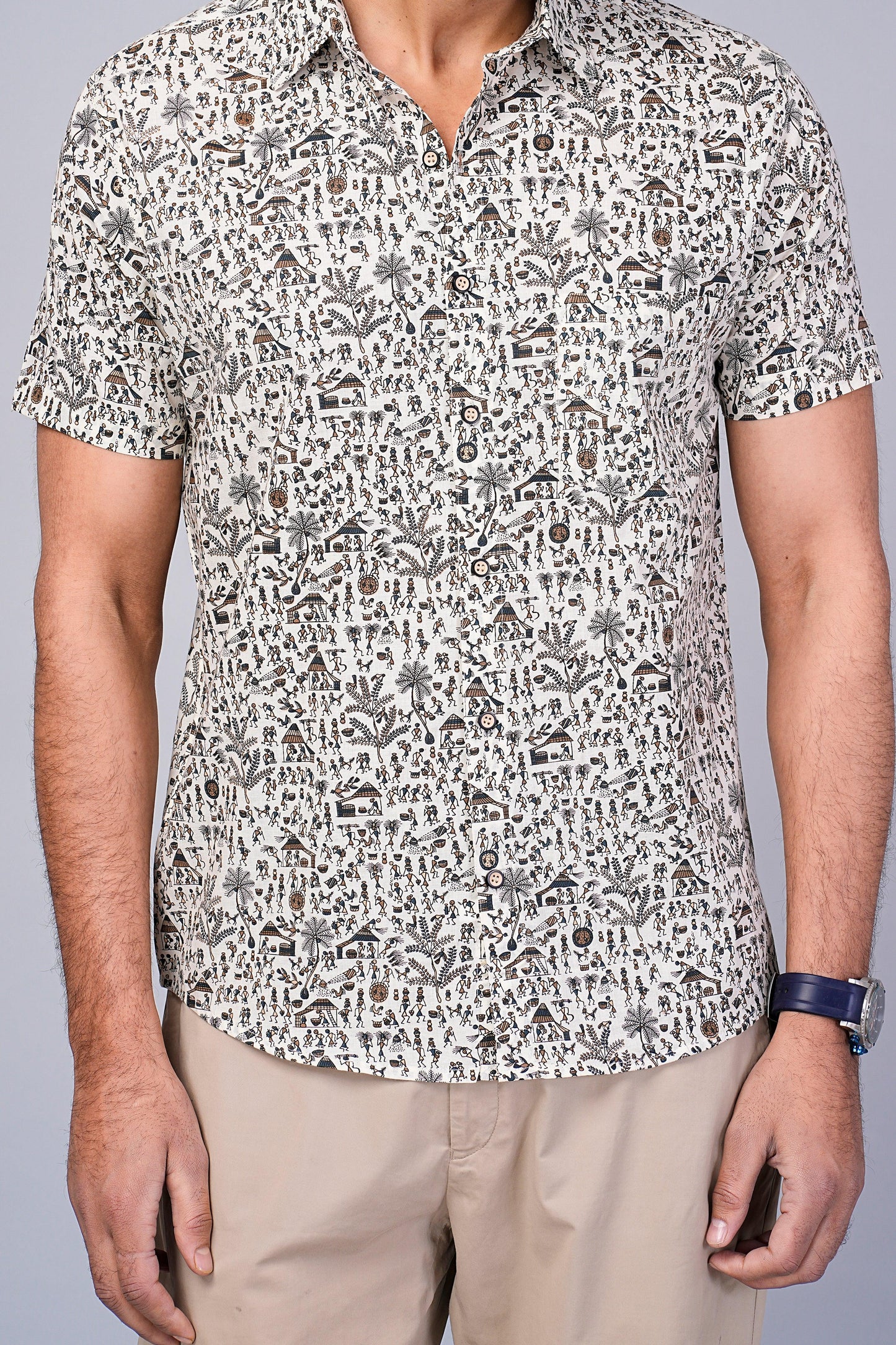 Men's Ethnic Motif Printed Half-Sleeves shirts