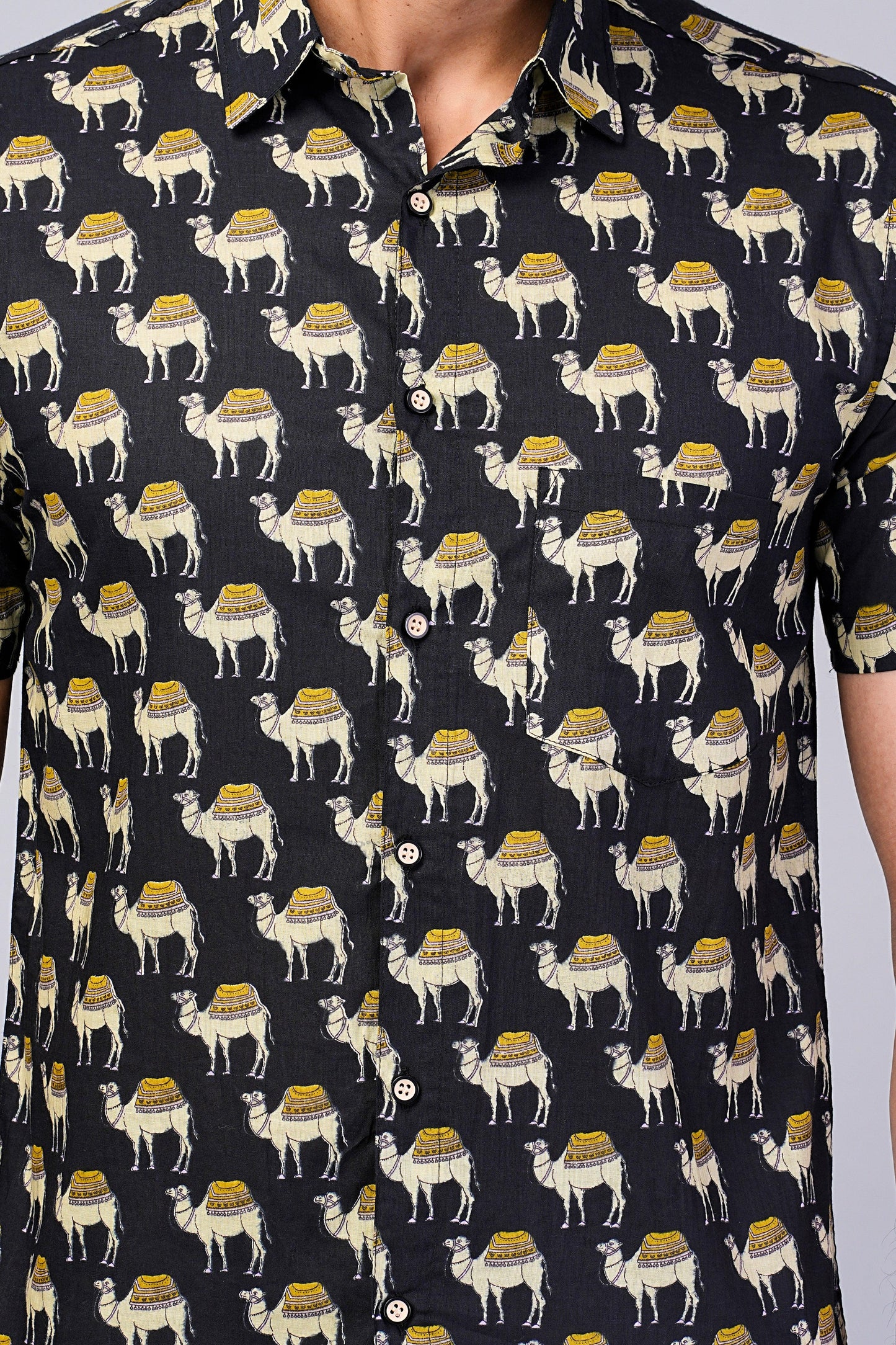 Men's Camel Printed Half-Sleeves shirts