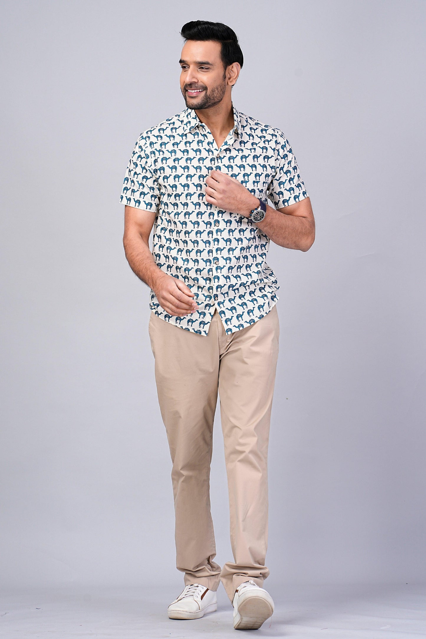 Men's Camel Printed Half-Sleeves shirts