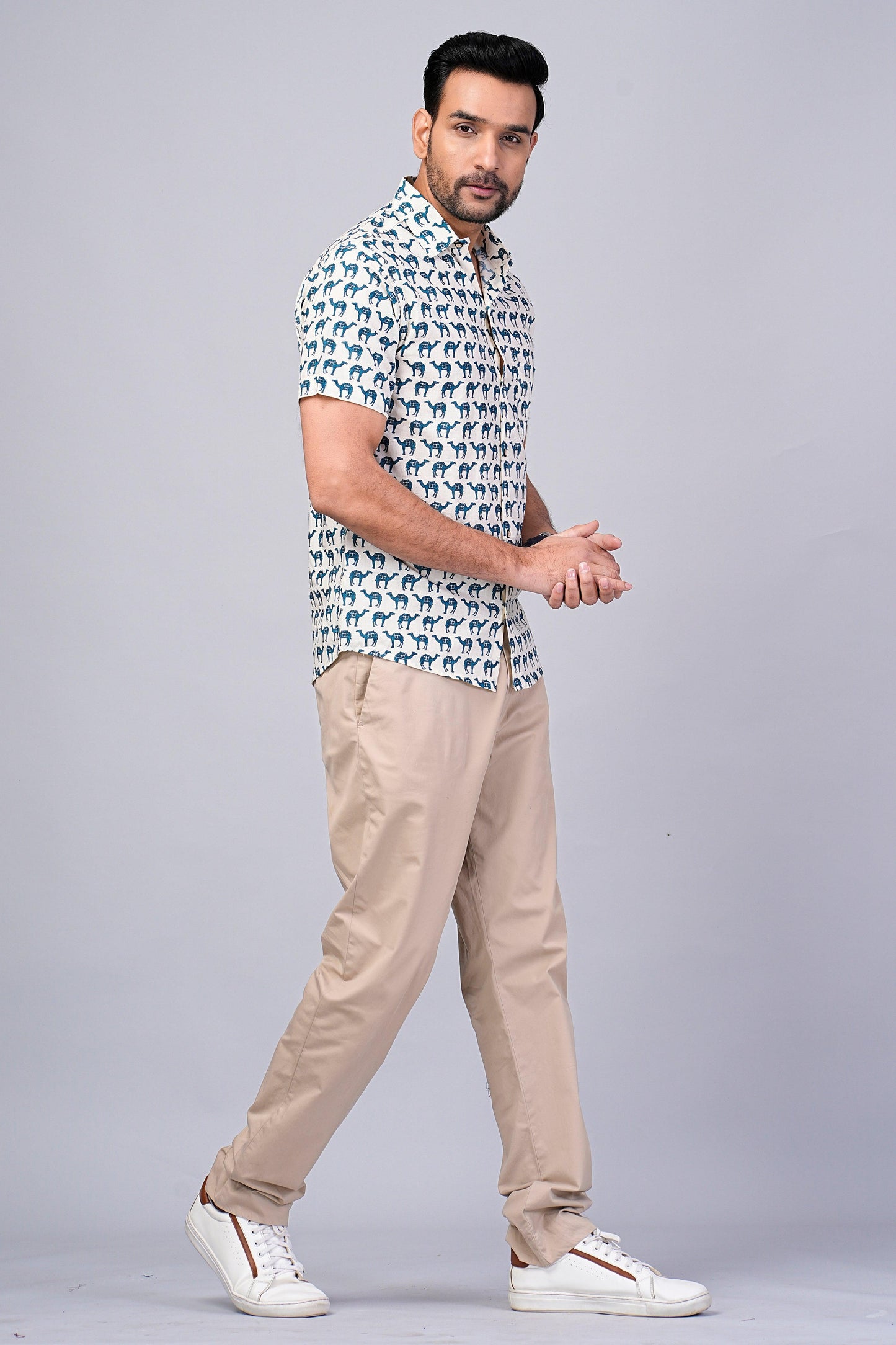 Men's Camel Printed Half-Sleeves shirts