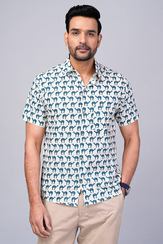 Men's Camel Printed Half-Sleeves shirts