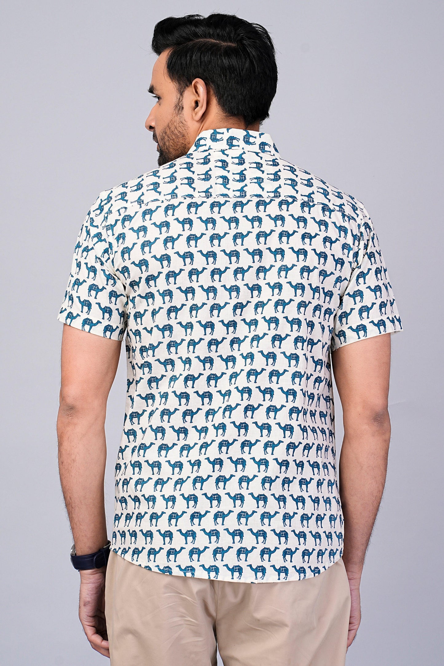 Men's Camel Printed Half-Sleeves shirts