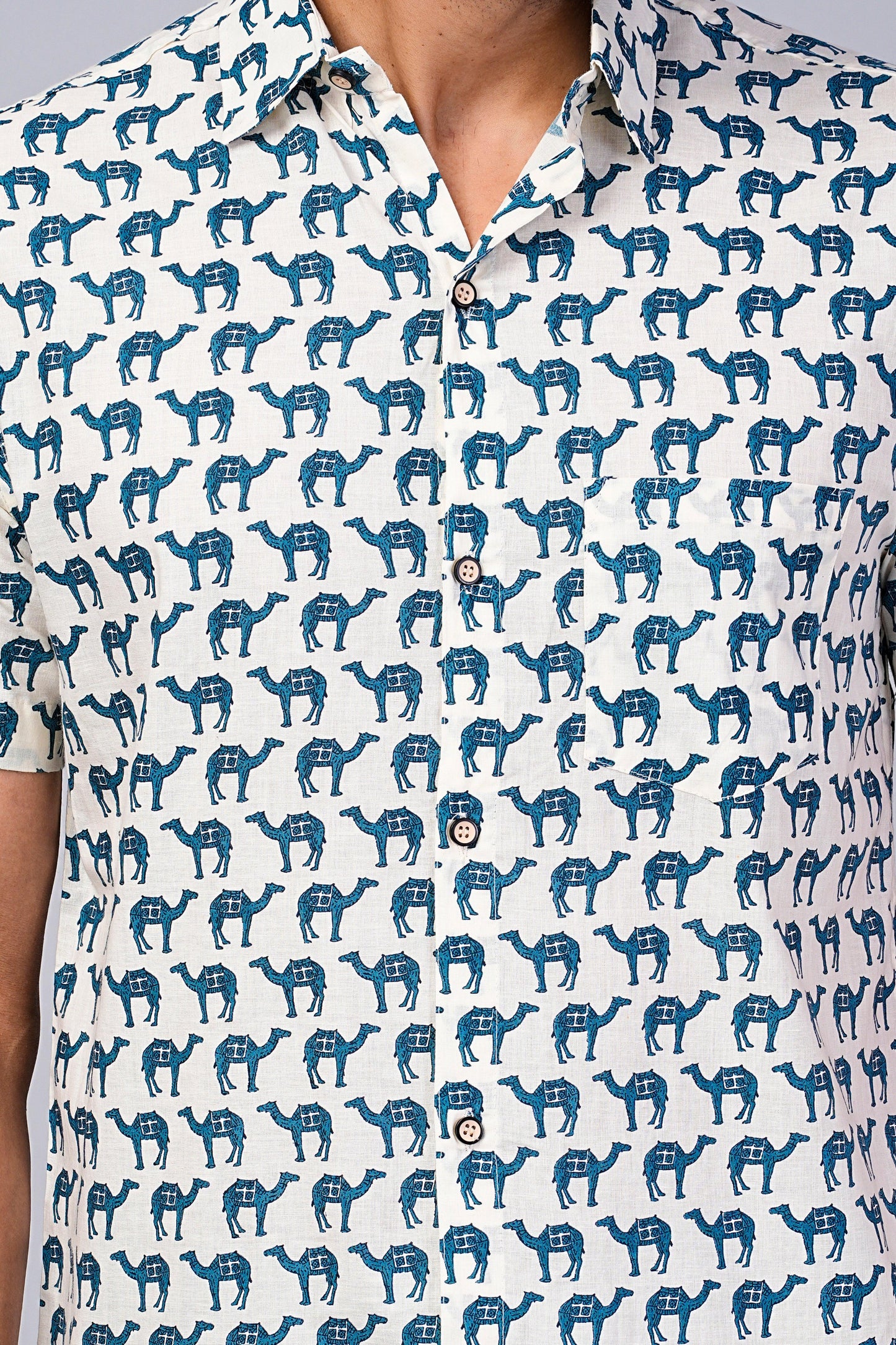 Men's Camel Printed Half-Sleeves shirts