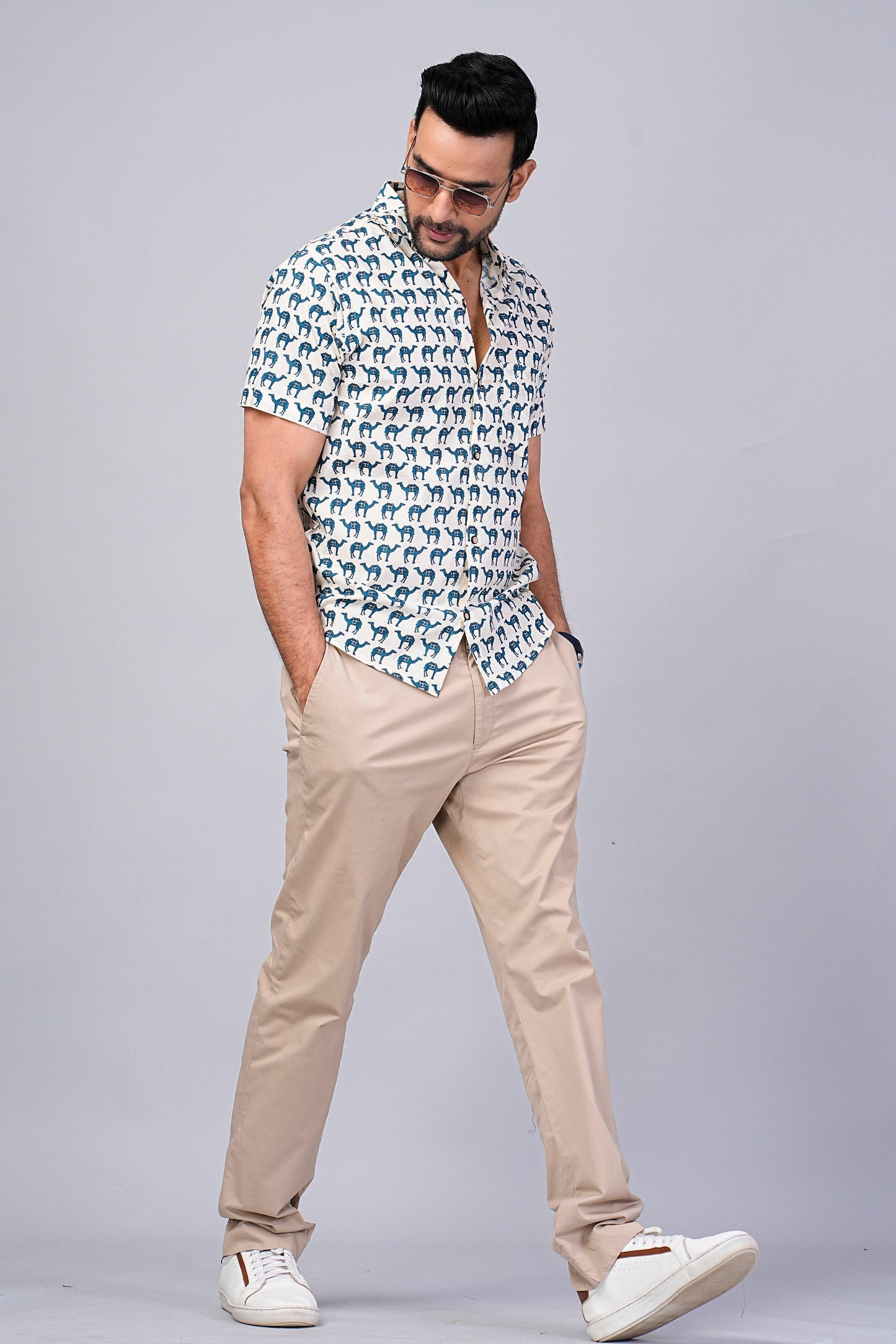 Men's Camel Printed Half-Sleeves shirts