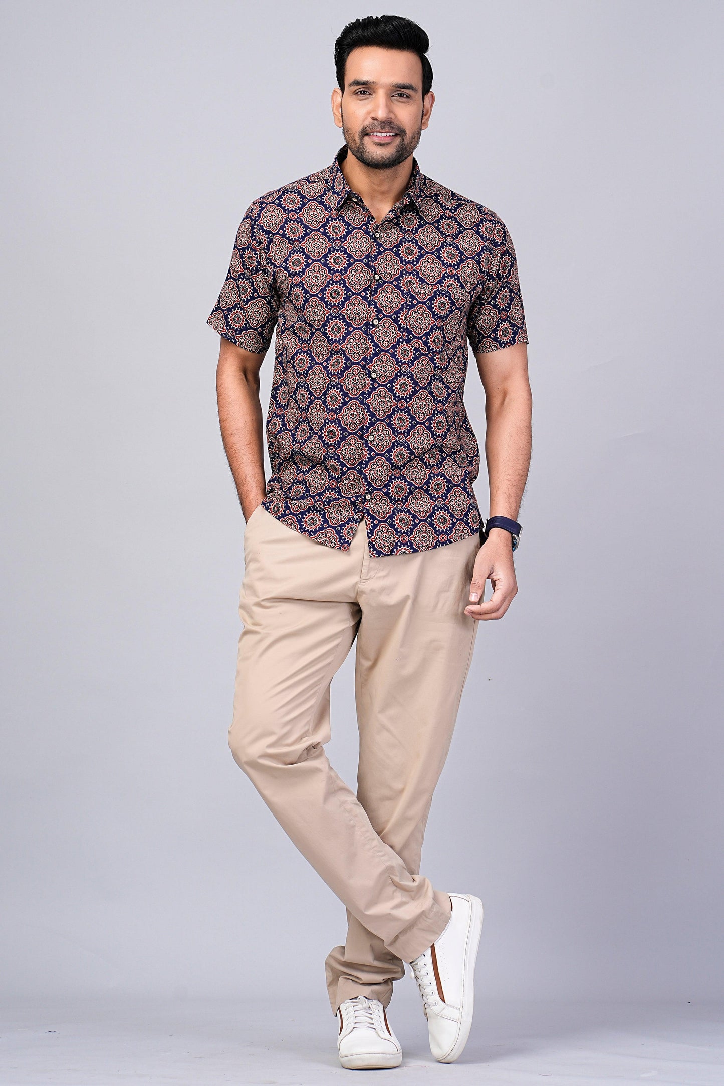 Men's Ethnic Ajrakh Printed Half-Sleeves shirts