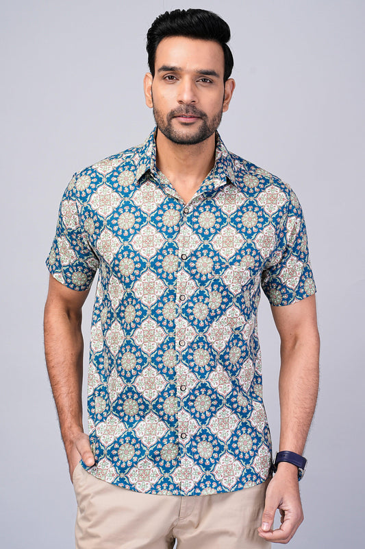 Men's Ethnic Ajrakh Printed Half-Sleeves shirts