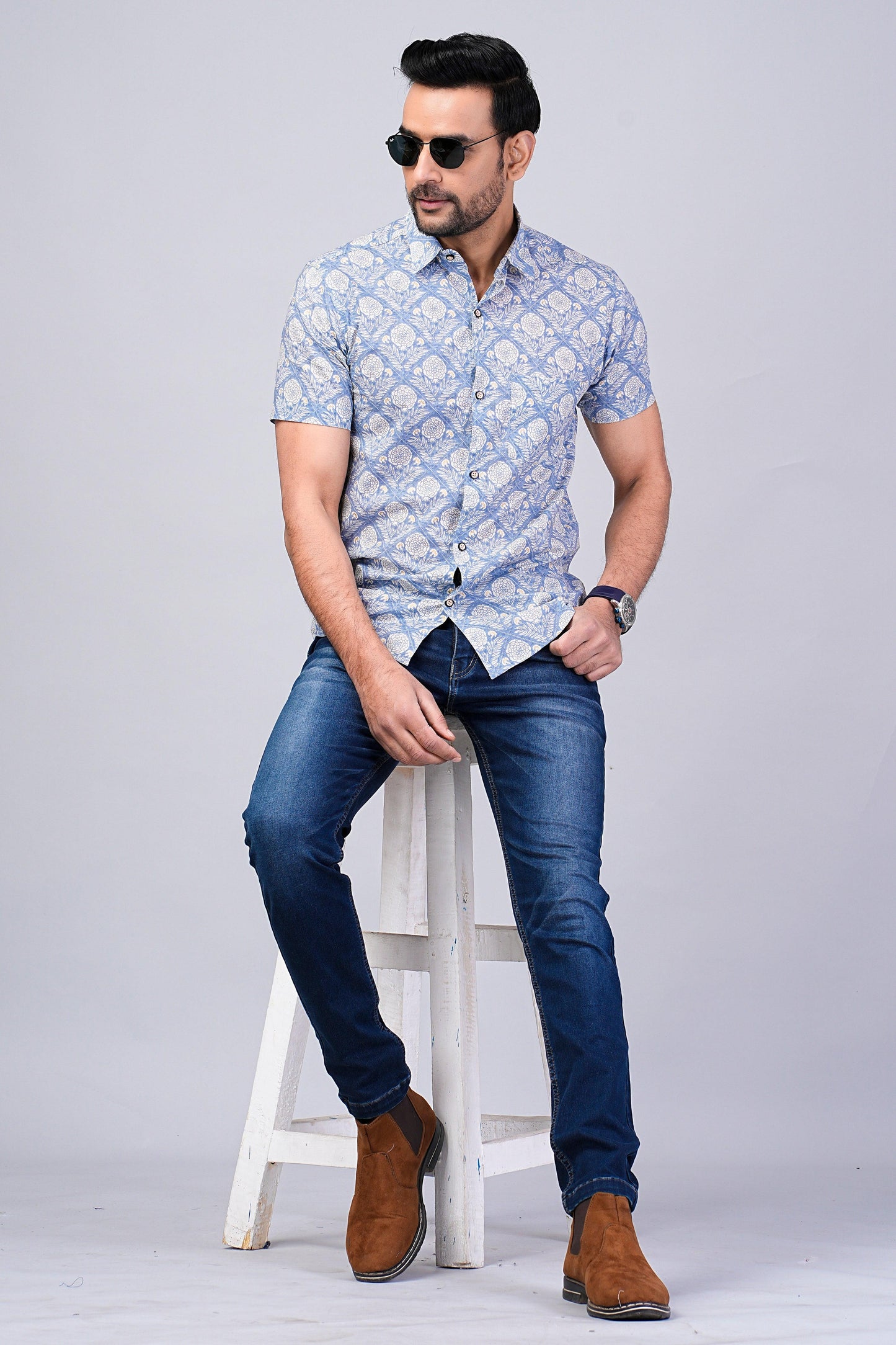 Men's Ethnic Floral Printed Half-Sleeves shirts
