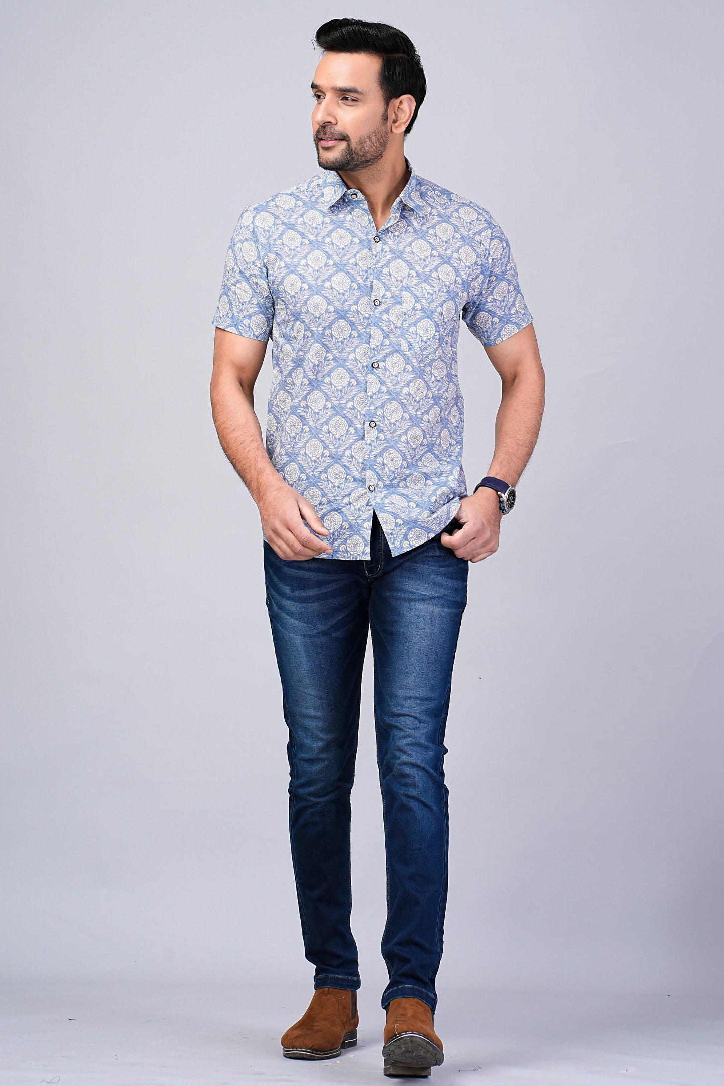 Men's Ethnic Floral Printed Half-Sleeves shirts