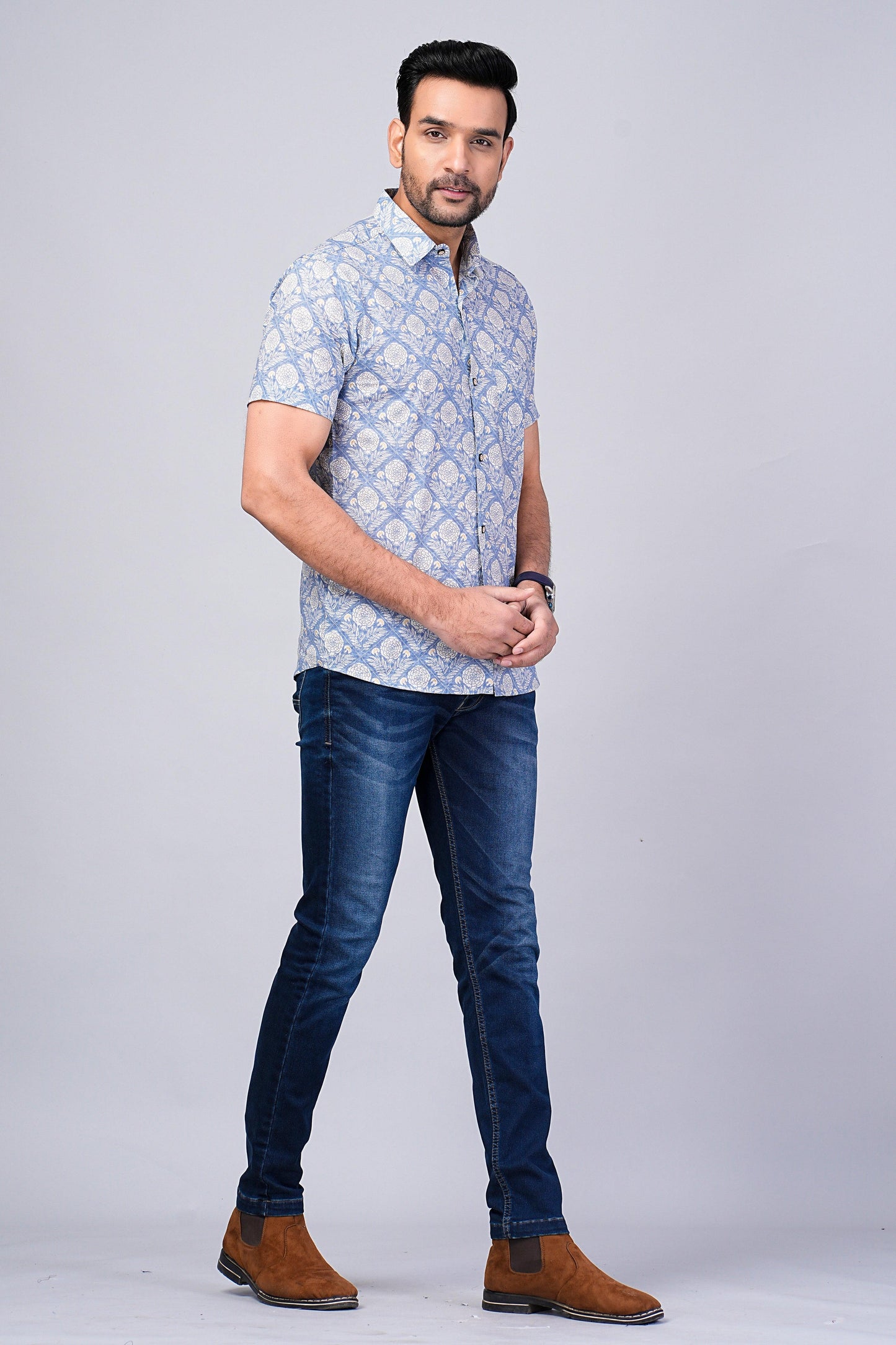 Men's Ethnic Floral Printed Half-Sleeves shirts